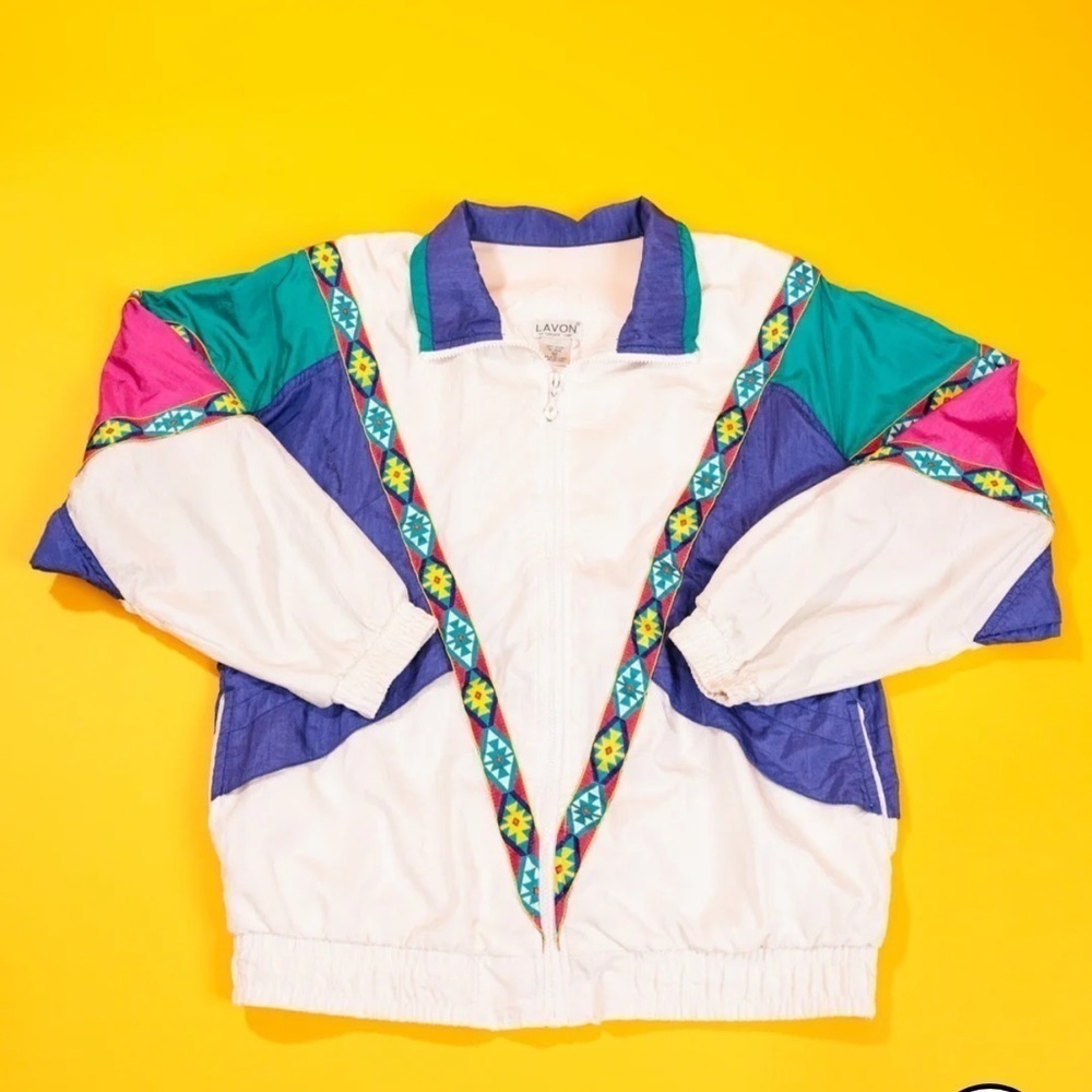 LADY LAVON Vintage 90’s Windbreaker Multicolor Plus Size Rare!